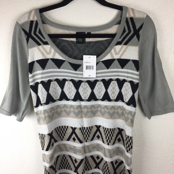 NWT T/O sweater dress gray black tan white Large - Picture 3 of 8